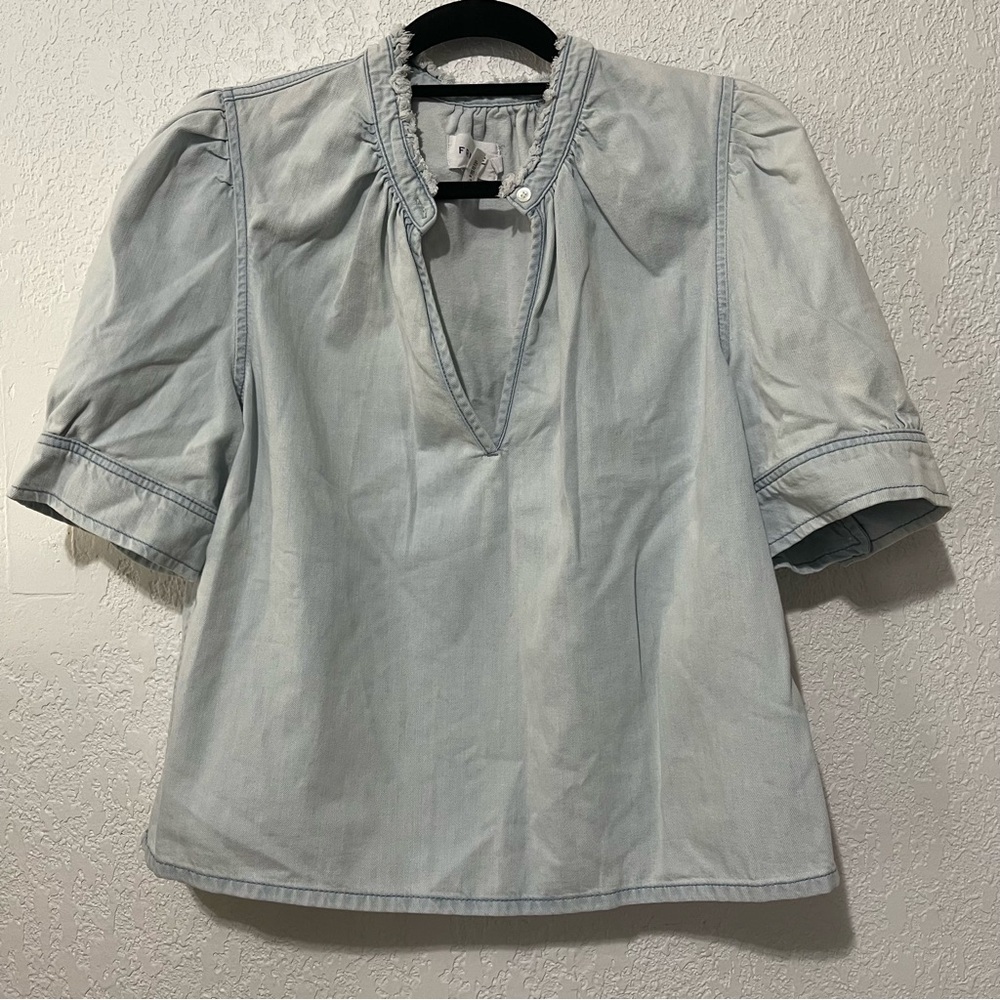 Frame‎ Denim Frame Deep V Ruffle Collar Top Size L - Picture 5 of 14